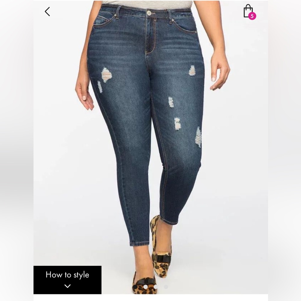 ELOQUII Classic Fit Peach Lift Distressed Skinny Jean